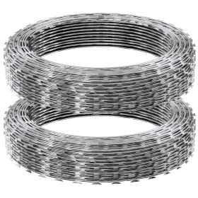 VEVOR Razor Wires, 98 ft Razor Barbed Wire, 2 Rolls Razor Wire Fencing Razor Fence, Double Spiral Razor Ribbon Barbed Wire Galvanized Razor Wire Fence