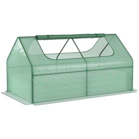 6' x 3' Galvanized Raised Garden Bed with Mini PE Greenhouse Cover, Outdoor Metal Planter Box with 2 Roll-Up Windows for Growing Flowers, Fruits, Vege