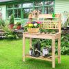 Garden Potting Bench Workstation Table with Sliding Tabletop Sink Shelves