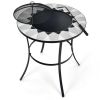 23.5 Inches Round Fire Pit Table with Mesh Cover and Fire Poker