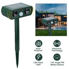 Ultrasonic Animal Repeller Solar Powered Motion Sensor Repellent IPX4 Waterproof Outdoor For Farm Garden Yard Repelling Deer Raccoon Cat Dog Rabbit Sq (Color: Green)