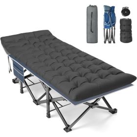 XXL Folding Camping Cot for Adults,79" L x 32" W x 19" H Camp Cot, Oversized Sleeping Cot with Mattress, Carry Bag, Strapping (Color: Blue Cot black Pad)