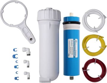 HUINING Reverse Osmosis Membrane 50/75/100/150/400/500GPD and RO Membrane Housing Kit with Quick Connector,Check Valve,Water Pipe,Wrench  for Resident (style: 500GPD SET)