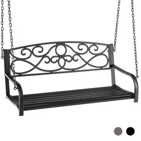 Outdoor 2-Person Metal Porch Swing Chair with Chains (Color: Black)