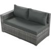 Outdoor 6-Piece All Weather PE Rattan Sofa Set; Garden Patio Wicker Sectional Furniture Set with Adjustable Seat; Storage Box; Removable Covers and Te